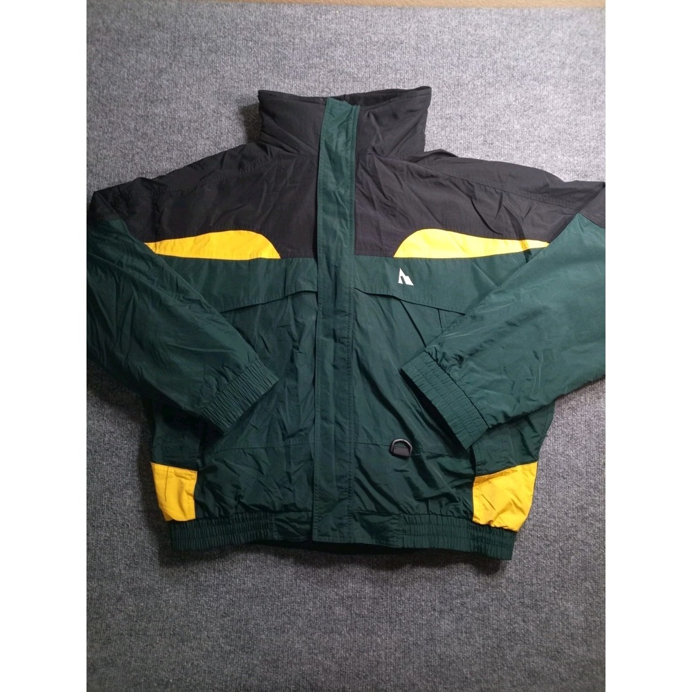 SERAC Hooded Fleece Lined Windbreaker Jacket Men's L Green Black Full Zip